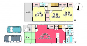 池田市豊島南、新築一戸建ての間取り画像です
