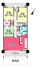 川西市花屋敷、マンションの間取り画像です