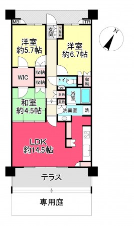 川西市花屋敷、マンションの間取り画像です