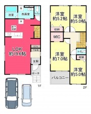 池田市空港、新築一戸建ての間取り画像です