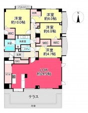 宝塚市雲雀丘山手、マンションの間取り画像です
