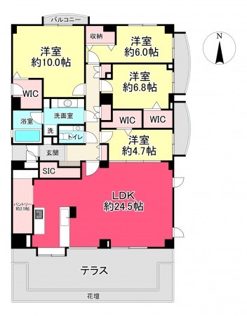 宝塚市雲雀丘山手、マンションの間取り画像です
