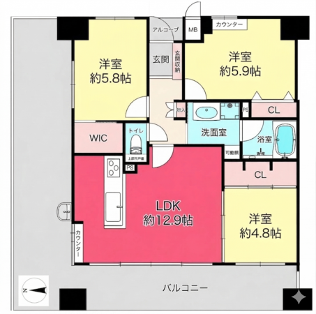 池田市宇保町、マンションの間取り画像です
