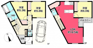 池田市五月丘、新築一戸建ての間取り画像です