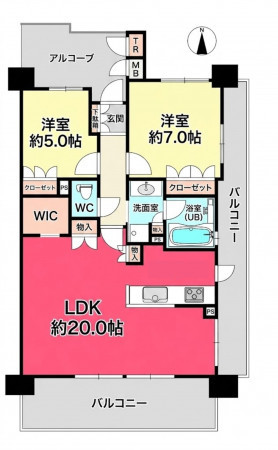 川西市中央町、マンションの間取り画像です