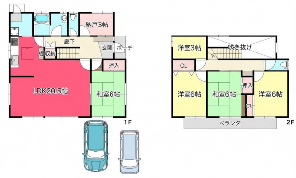 池田市伏尾台、中古一戸建ての間取り画像です