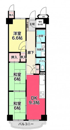 池田市伏尾台、マンションの間取り画像です