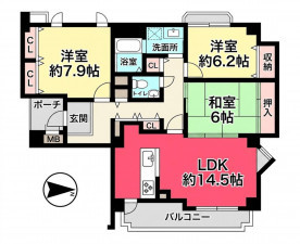川西市花屋敷、マンションの間取り画像です