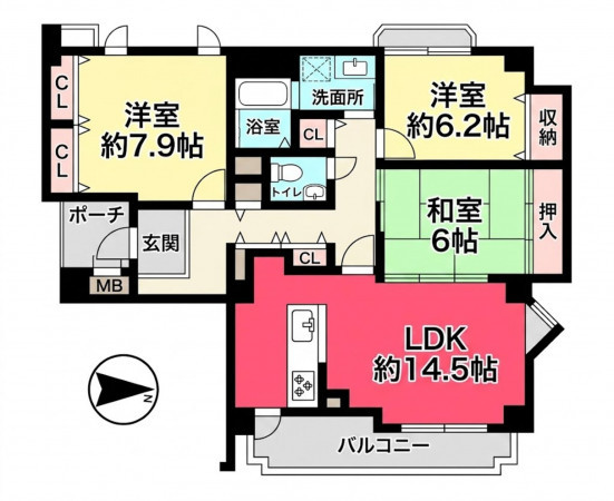 川西市花屋敷、マンションの間取り画像です