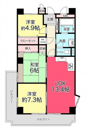 池田市伏尾台、マンションの間取り画像です
