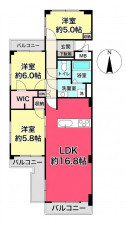 池田市五月丘、マンションの間取り画像です