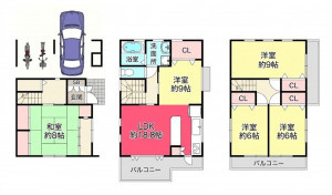 池田市五月丘、中古一戸建ての間取り画像です