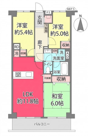 池田市緑丘、マンションの間取り画像です