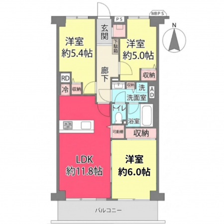 池田市緑丘、マンションの間取り画像です