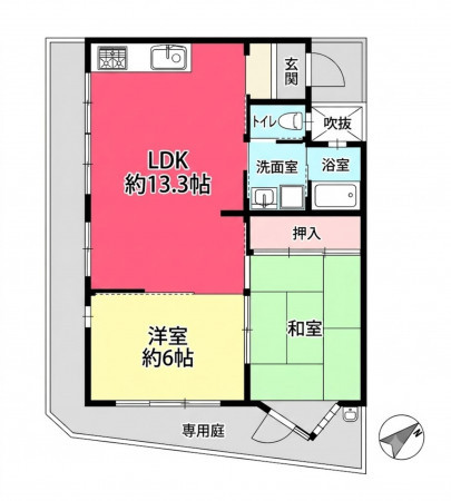 川西市花屋敷、マンションの間取り画像です