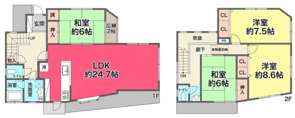 池田市旭丘、中古一戸建ての間取り画像です