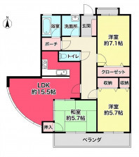 宝塚市花屋敷つつじガ丘、マンションの間取り画像です