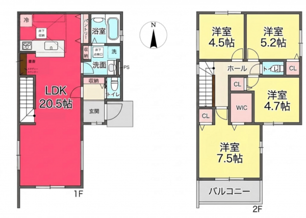 池田市豊島北、新築一戸建ての間取り画像です
