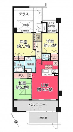 宝塚市雲雀丘山手、マンションの間取り画像です
