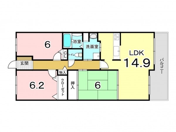 東大阪市西石切町、マンションの間取り画像です