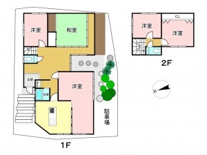 東大阪市日下町、中古一戸建ての間取り画像です