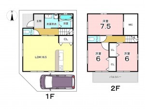東大阪市日下町、新築一戸建ての間取り画像です