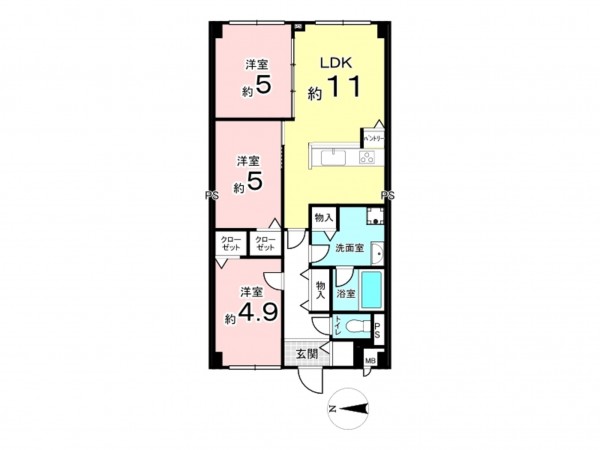 東大阪市日下町、マンションの間取り画像です