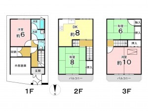 東大阪市中石切町、中古一戸建ての間取り画像です