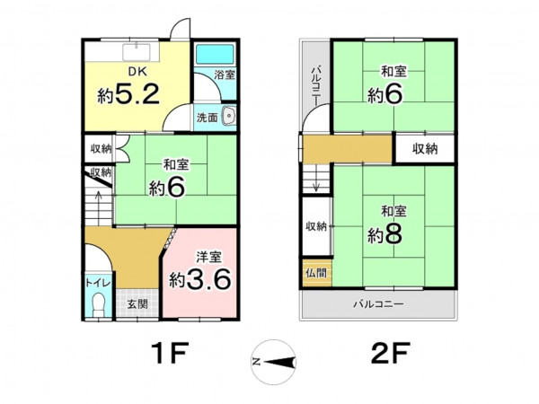 東大阪市日下町、中古一戸建ての間取り画像です