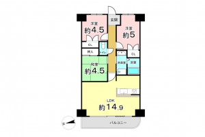東大阪市日下町、マンションの間取り画像です