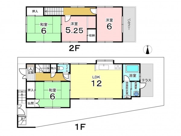 東大阪市日下町、中古一戸建ての間取り画像です