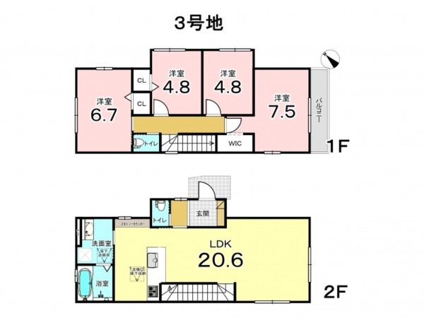 東大阪市東石切町、新築一戸建ての間取り画像です
