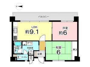 東大阪市西石切町、マンションの間取り画像です
