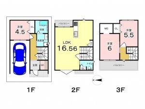 東大阪市中石切町、新築一戸建ての間取り画像です