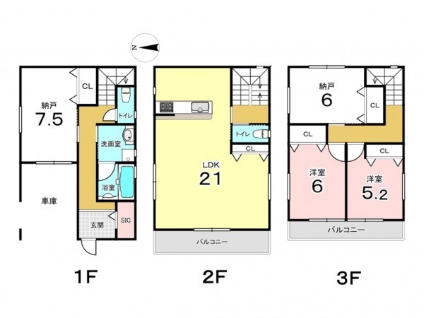 東大阪市池之端町、新築一戸建ての間取り画像です