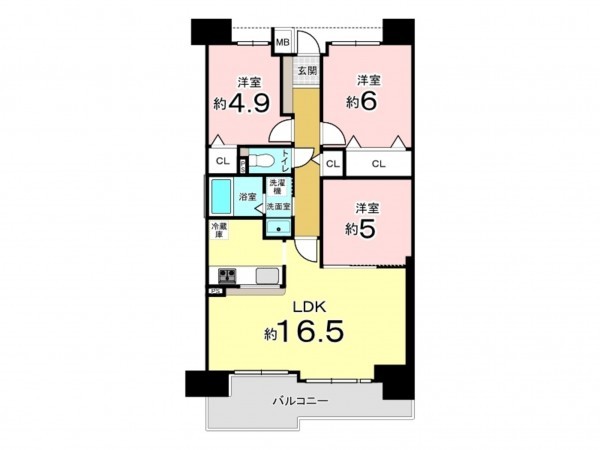東大阪市西石切町、マンションの間取り画像です