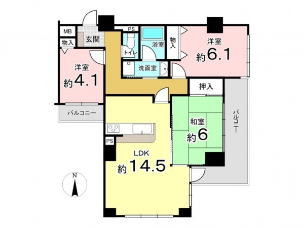 東大阪市西石切町、マンションの間取り画像です