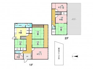 東大阪市日下町、中古一戸建ての間取り画像です