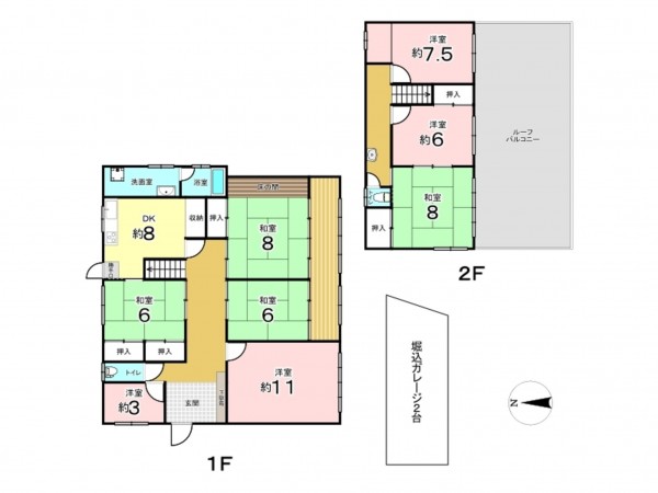 東大阪市日下町、中古一戸建ての間取り画像です