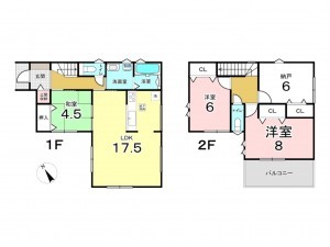 東大阪市日下町、新築一戸建ての間取り画像です