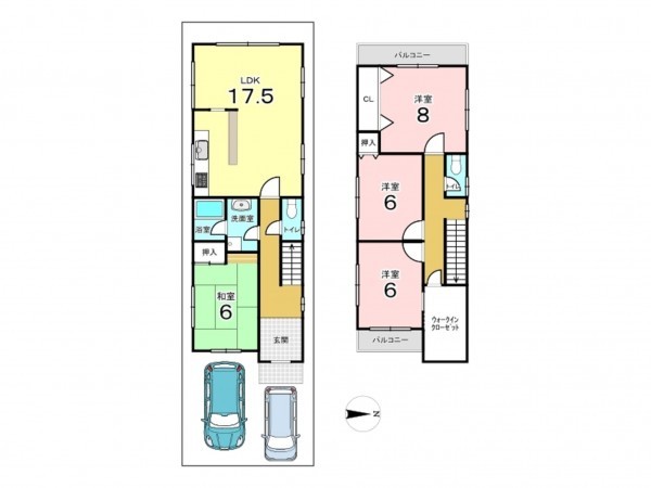 東大阪市日下町、中古一戸建ての間取り画像です