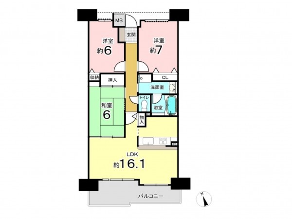 東大阪市西石切町、マンションの間取り画像です