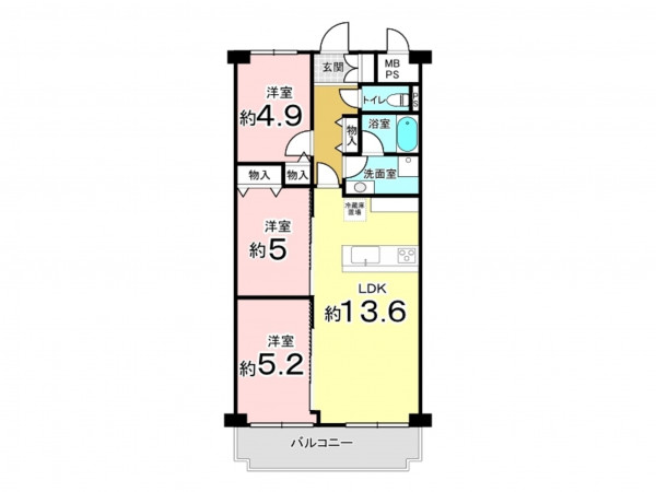 東大阪市日下町、マンションの間取り画像です