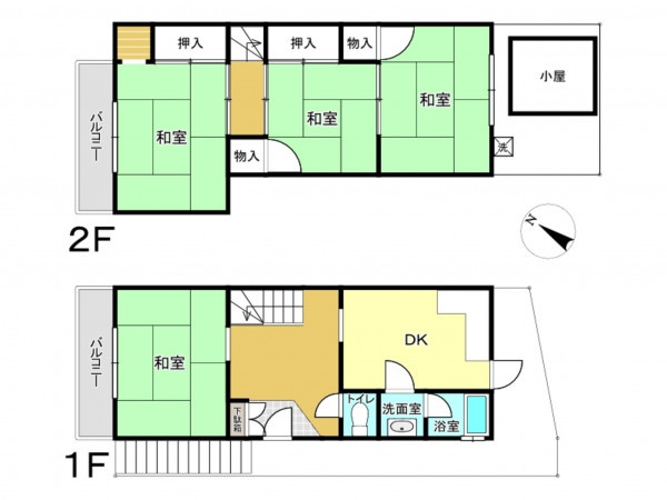 東大阪市日下町、中古一戸建ての間取り画像です