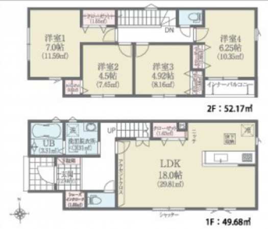 佐久市下越、新築一戸建ての間取り画像です