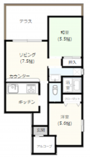 大津市弥生町、マンションの間取り画像です