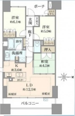 大津市におの浜、マンションの間取り画像です