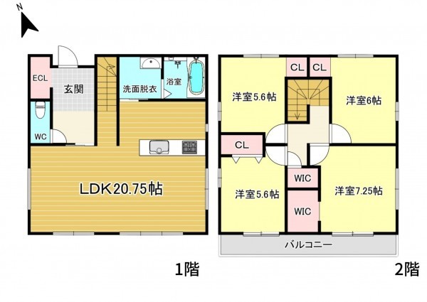 大津市比叡辻、新築一戸建ての間取り画像です