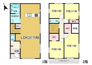 大津市比叡辻、新築一戸建ての間取り画像です