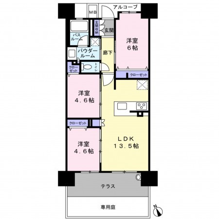 草津市大路、マンションの間取り画像です